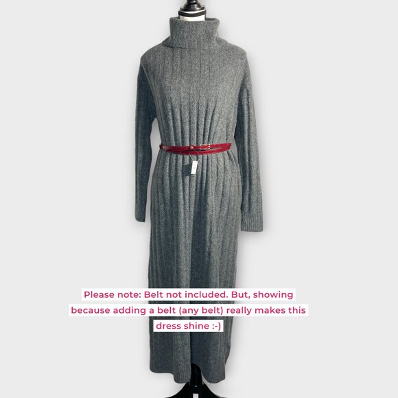 LOFT Ribbed Turtleneck Midi Sweater Dress MEDIUM Gray - Picture 8 of 8